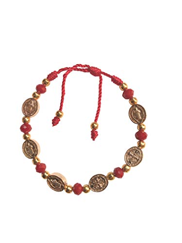 Protection Red Saint Benedict Bracelet with Medals Adjustable Pulsera de San Benito