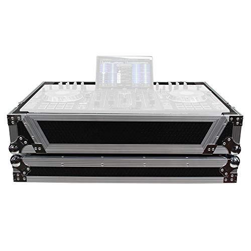 ProX Flight Case for Denon Prime 4 Standalone DJ System with Wheels - Silver on Black Design - XS-PRIME4W