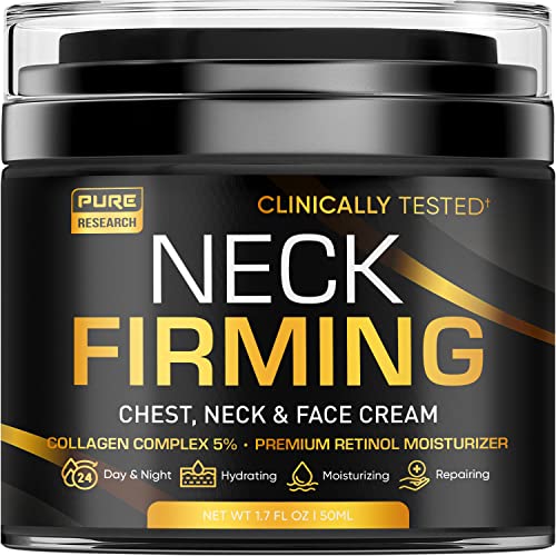 PURE RESEARCH Neck Firming Cream - Anti Wrinkle Cream – Use on Saggy or Turkey Neck, Tightener - Collagen & Retinol Skin Tightening Cream - Anti Aging Moisturizer for Neck & Décolleté