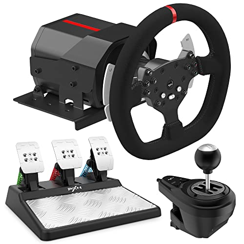 PXN V10 Force Feedback Gaming Racing Wheel with Magnetic Pedals and Shifter, Dual Paddles and Detachable Design Steering Wheel for PC, PS4, Xbox One, Xbox Series X|S