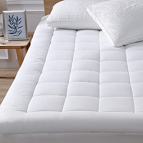 Queen Mattress Pad Cover Cooling Mattress Topper Pillow Top with Down Alternative Fill (8-21” Fitted Deep Pocket Queen Size)