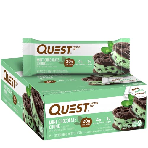 Quest Nutrition Mint Chocolate Chunk Protein Bars, High Protein, Low Carb, Gluten Free, Keto Friendly, 12 Count