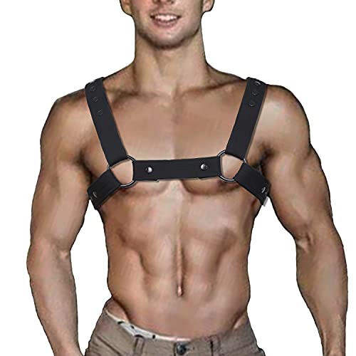 QUYUWOWO Harness for Men Adjustable Neoprene Harness Body Chest Harness Belt Gay Interest Buckles Clubwear Costume (Black)