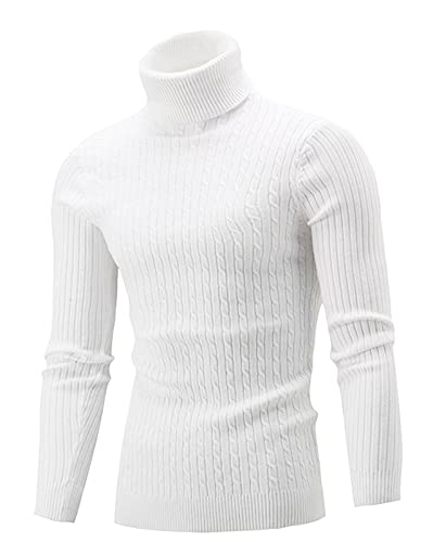 QZH.DUAO Men's Casual Slim Fit Turtleneck Pullover Sweaters, White, US Medium = Tag 4XL