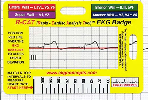 R-CAT EKG Badge Card – Accurately Interpret ECG/EKG Rhythm Strips and 12 Lead EKG Without EKG Calipers – Reader is a Handy Badge Buddy for Nursing – Plus for Paramedic EMS Tool Box and Doctors