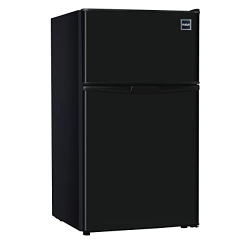 RCA - 2-Door - Compact Refrigerator/Freezer - Reversible Doors - Adjustable Thermostat - 3.2 Cu. Ft. - Black,