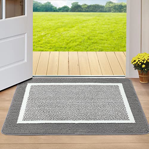 REFETONE Indoor Doormat, Front Back Door Mat, 20x32, Non-Slip Absorbent Resist Dirt Door Mats, Machine Washable Low-Profile Inside Floor Mat Door Rugs for Entryway, Grey