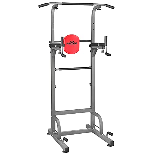 RELIFE REBUILD YOUR LIFE Power Tower Pull Up Bar Station Workout Dip Station for Home Gym Strength Training Fitness Equipment Newer Version