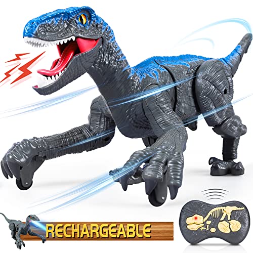 Remote Control Dinosaur for Kids Boys Girls,2.4G Electronic RC Toys Educational Simulation Velociraptor with 3D Eye Shaking Head & Roaring Sounds,Indoor Toys for 3 4 5 6 7 8 9 10 Year Old Gifts(Gray)