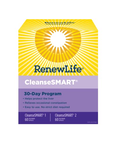 Renew Life Cleanse Smart, Helps Reduce Bloating & Return to Regularity, 2-Part Total Body Program, Uses Herbs, Herbal Extract & Magnesium to Cleanse & Detox, Soy, Dairy & Gluten Free, 120 Capsules