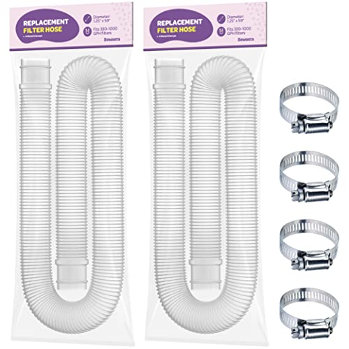 Replacement Hose For Above Ground Pools [Set of 2] 1.25" Diameter, 59" Long Accessory Pool Pump Replacement Hose - Filter Pump Hose Compatible with Intex Pump Models #607/#637. Includes 4 Metal Clamps