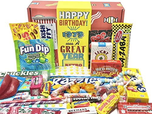 RETRO CANDY YUM ~ 1973 50th Birthday Gift Box Nostalgic Candy Mix from Childhood for 50 Year Old Man or Woman Born 1973 Jr