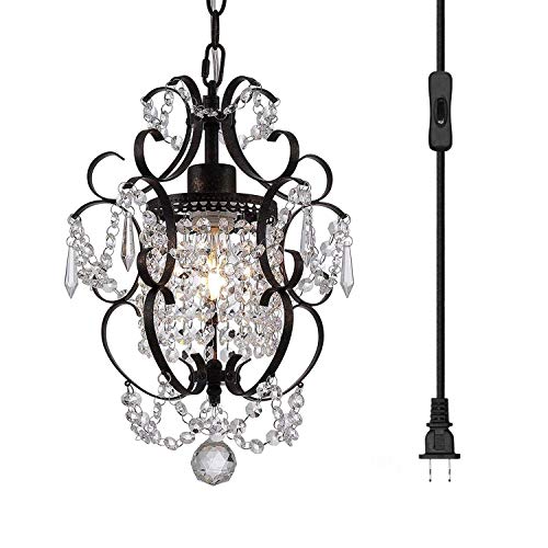 riomasee Plug in Chandelier Mini Bronze Chandeliers 1 Light Elegant Chandelier Crystal Iron Ceiling Light Fixture for Bedroom,Girls Room,Bathroom