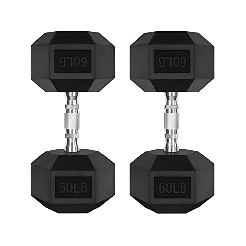 RitFit 60LB Dumbbells Set of 2 Rubber Encased Dumbbell Sets with Optional Rack for Home Gym, Coated Hand Weights for Strength Training, Workouts