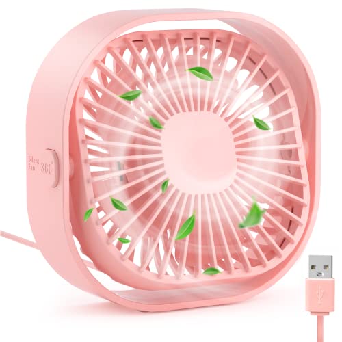 RJVW Small USB Desk Fan,3 Speeds Portable Table Fan, 4 inch Personal Mini Fan,Small Cooling Fan by USB Plug In, 360°Rotatable Silent Desktop Fan for Home Office Bedroom Dorm Indoor Outdoor Summer Gift