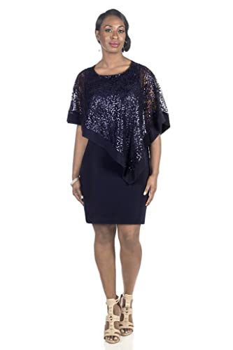 R&M Richards Women's Plus Size Casual Poncho Dress,  Navy, 22W