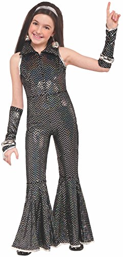 Rubie's Girl's Forum Disco Costume Jumpsuit, Medium, Black and Silver