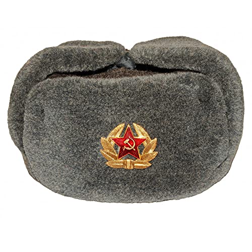 Russian Army Ushanka Authentic Winter Hat Soviet USSR Army Soldier Red Star WW2 (60 (L))