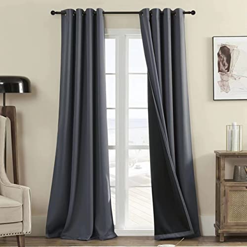 Rutterllow 100% Blackout 340 GSM Curtains 2 Panels, Full Shade 84 Inches Long Complete Drapes for Living Room, Dark Grey Thermal Insulated Bedroom Window Treatment Drapes (Gray, 52 x 84 inch)