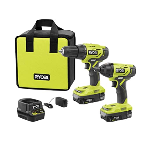 Ryobi P1817 18V ONE+ Lithium-Ion Cordless 2-Tool Combo Kit with (2) 1.5 Ah Batteries, 18-Volt Charger, and Bag