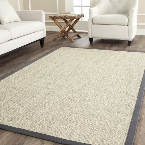 SAFAVIEH Natural Fiber Collection 4' x 6' Marble / Grey NF441B Border Sisal Area Rug