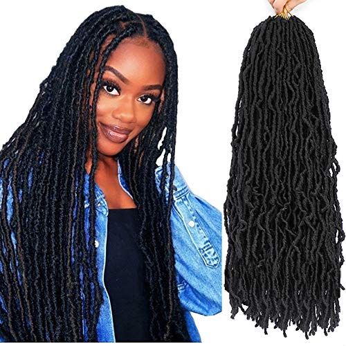 SAMBRAID 18 Inch 7 Packs Natural Black New Faux Locs, for Butterfly Style, Faux Locs, Goddess Locs Braiding Hair (18 Inch, 7Packs, 1B)