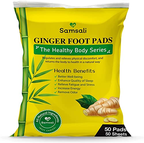 Samsali Ginger Foot Pads, 50 Pack, Ginger Bamboo Foot Pads, Upgraded Ginger Patches for Better Sleep, Rapid Foot Care, Foot Pads for Women and Men Foot Care, 50 Pack