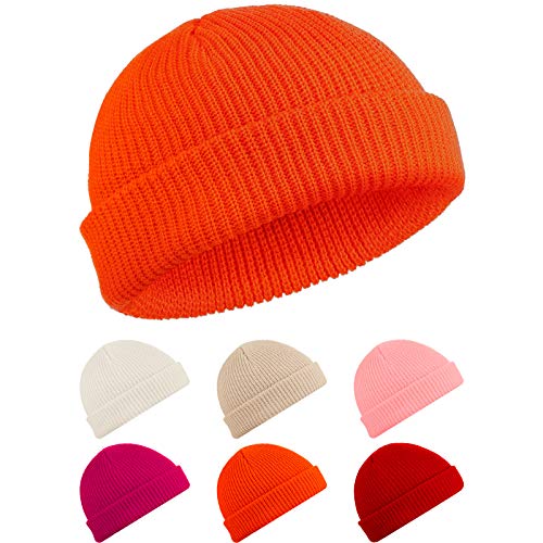 SATINIOR Trawler Beanie Watch Hat Roll-up Edge Skullcap Fisherman Beanie for Men Women (Orange)