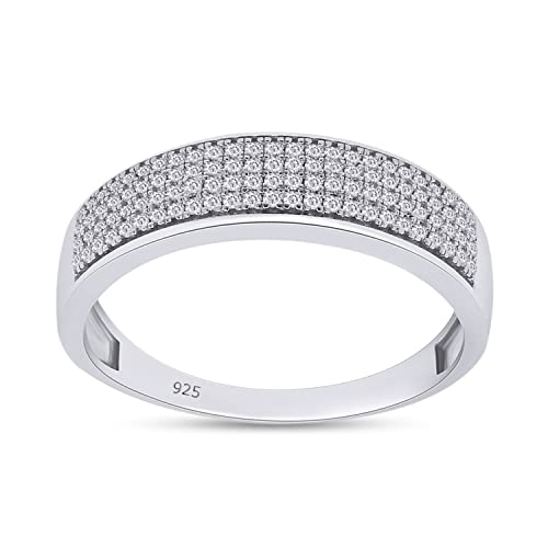 SAVEARTH DIAMONDS 1/3 Carat Round Cut Lab Created Moissanite Diamond Men's Wedding Band Ring In 14K White Gold Plated 925 Sterling Silver Jewelry (G-H Color, VVS1 Clarity, 0.33 Cttw) Size-7