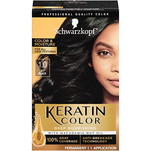 Schwarzkopf Keratin Color, Color & Moisture Permanent Hair Color Cream, 1.0 Jet Black