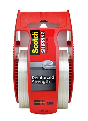 Scotch Reinforced Strength Shipping Strapping Tape with Dispenser, Clear, 1.88"x 360 in, 1 Dispenser/Pack (50)