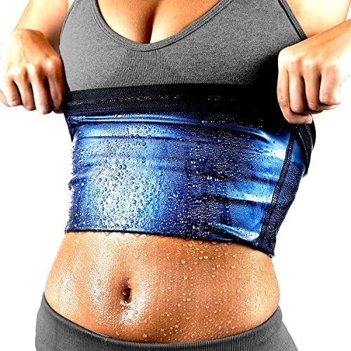 SDKSEOM Waist Trimmer for Women Sweat Band Waist Tummy Trainer Sauna Slimming Belt for Women Lower Belly Fat Plus Size Blue L/XL