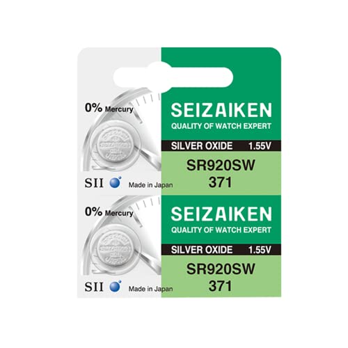 Seizaiken 371 SR920SW 1.55V 0% Hg Silver Oxide Watch Battery (2 Batteries) Made in Japan by Seiko