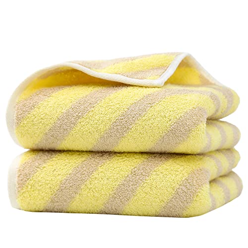 sense gnosis Color Striped Pattern Hand Towels 100% Cotton Decorative Towel Set of 2 for Bathroom 13 x 29 Inch (Yellow & Khaki)