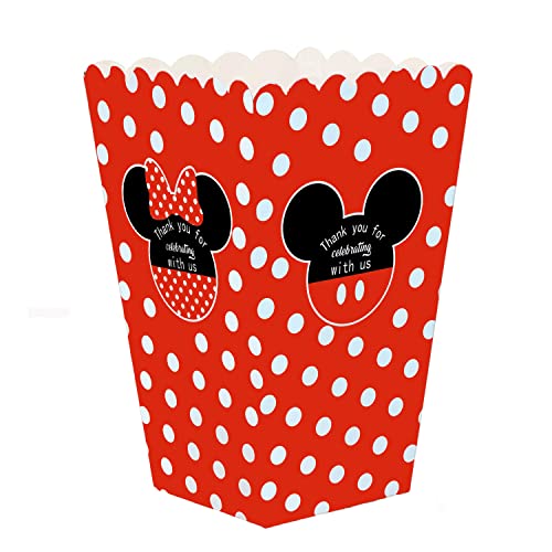 Set of 24 Mouse Popcorn Boxes Birthday Party Treat Box, Red and White Snack Boxes for Movie Theater Night, Mickey Minnie Themed Party Decoration Favors