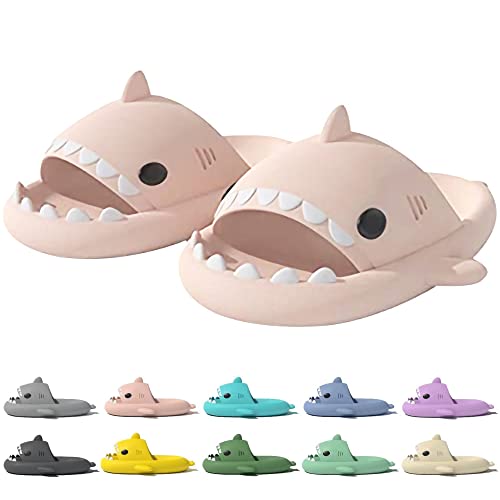 Shark Slides for Women and Men, Rosyclo Cute Cloudy Shark Slippers Adult Summer Soft Lightweight Anti-Slip Thick Sole Open Toe beach house Baby Cloud Cushion Pillow Slide Sandals for Indoor & Outdoor (Eur40-41, Pink)
