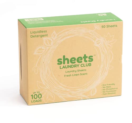 Sheets Laundry Club - As Seen on Shark Tank - Laundry Detergent Sheets - Fresh Linen Scent - No Plastic Jug - New Liquid-Less Technology - Lightweight - 50 Sheets - Can do up to 100 medium size loads