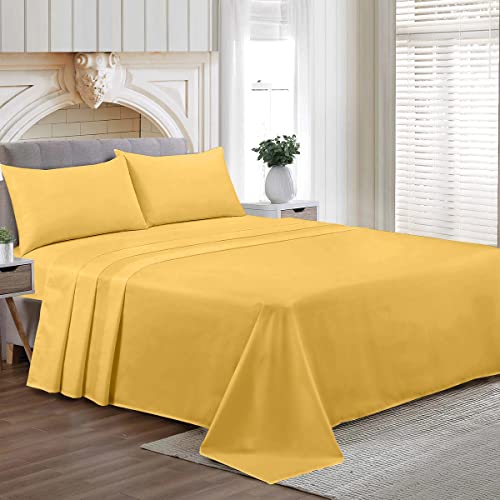 Short Alaskan King Size Egyptian Cotton Family King Sheet Set 800 TC Luxury Family King Bed Sheets Golden Solid 21 Inch Deep Pocket 4PC- 1 Flat, 1 Fitted Sheet & 2 Pillowcase