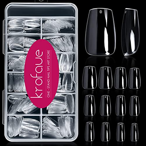 Short Coffin Nails Tips - krofaue 240Pcs Coffin Clear Nail Tips, 12 Sizes Artificial Acrylic False Nails, Full Cover Press on Nails for Home DIY & Nail Tips Art