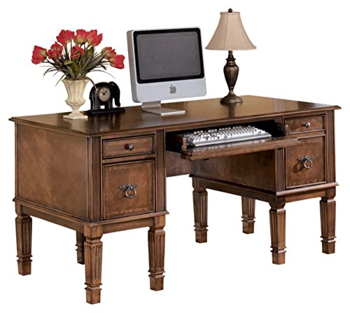 Signature Design by Ashley Hamlyn Traditional Home Office Desk with Storage and Pull Out Tray, Medium Brown