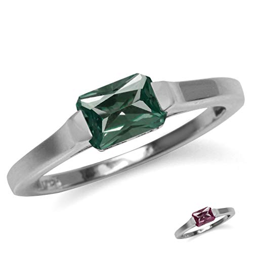Silvershake Octagon Simulated Color Change Alexandrite White Gold Plated 925 Sterling Silver Solitaire Ring Size 5