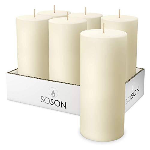 Simply Soson Set of 6 Ivory Pillar Candles 3" x 6" | Unscented Candles | Large Candle for Candle Holders Velas Decorativas Ivory Candles Pillar Colored Candles Fall Pillar Candles Bulk Wedding Decor