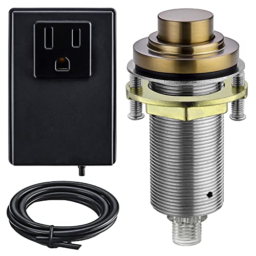 SINKINGDOM SinkTop Air Switch Kit (Long Full Brass Button) for Garbage Disposal, Cordless (Champagne Bronze)