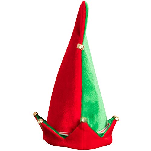 Skeleteen Funny Christmas Elf Hat - Red and Green Jolly Velvet Holiday Elven Novelty Costume Hats with Jingle Bell Designs for Kids