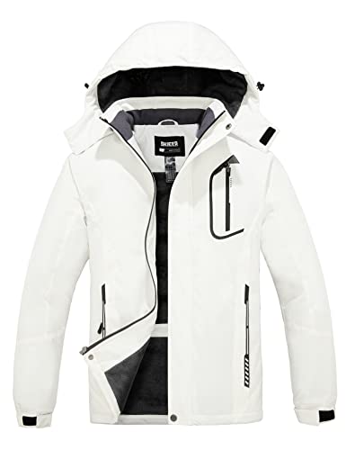 Skieer Men's Waterproof Snow Coat Downhill Skiing Jackets Winter Parka White XL