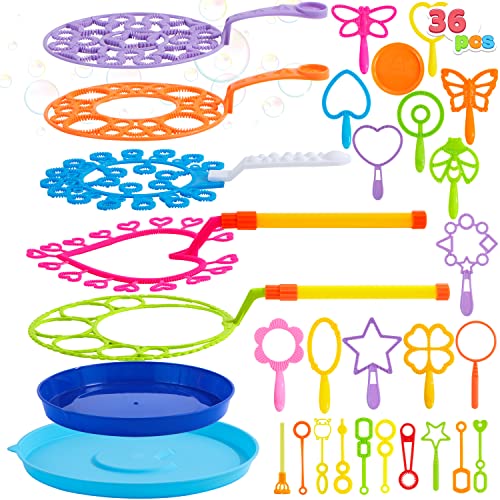 Sloosh 36 Packs Big Bubble Wands Set, 20" Giant Bubble Wand Toys with Tray Bulk, Large Bubble Maker for Kids Adults, Summer Toys, Birthday Party Favors, Outdoor Activities