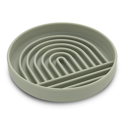 Slow Feeder Dog Bowl: The Slowdown Bowl is A Modern, Silicone Puzzle Bowl & Lick Mat. Slow Eating, Stop Gulping, Take It Easy. Dishwasher Safe. (Sage)