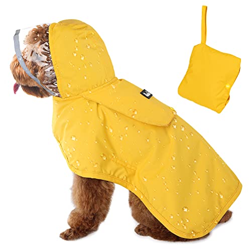 SlowTon Dog Raincoat, Adjustable Dog Rain Jacket Clear Hooded Double Layer, Waterproof Dog Poncho with Reflective Strip Straps and Storage Pocket for Small Medium Large Dogs(XS)