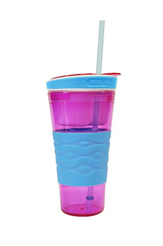 Snackeez Travel Snack & Drink Cup with Straw, Pink, Large (Pack of 1)