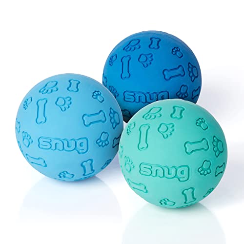 Snug Rubber Dog Balls for Small and Medium Dogs - Tennis Ball Size - Virtually Indestructible (3 Pack - Cool)